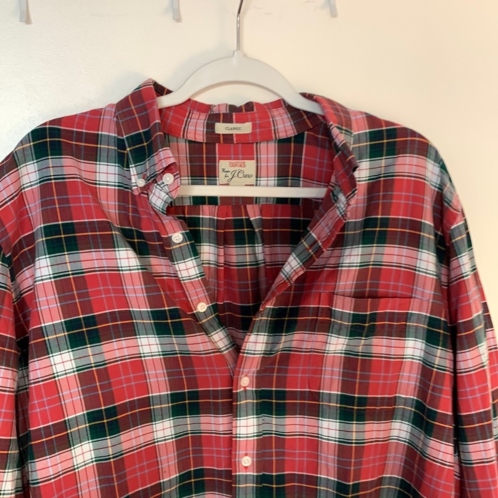 J. Crew Mens Shirt large tall Red/Green